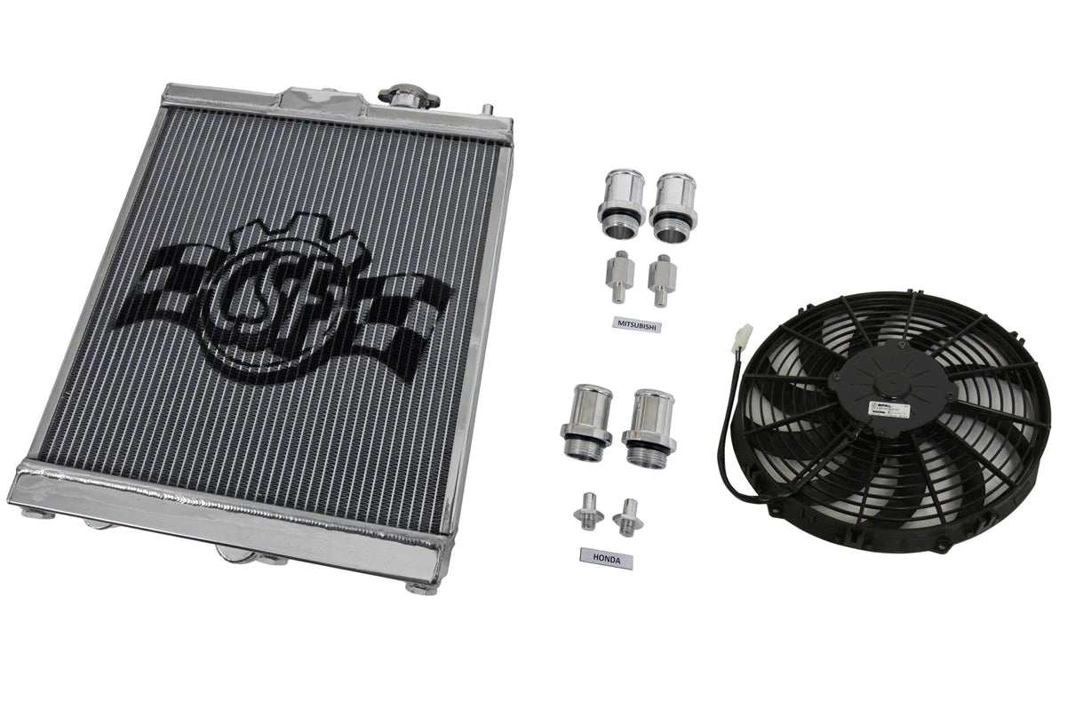 CSF Race Half Size Aluminum Radiator w/ SPAL fan and Shroud - 92-00 Civic / 92-97 Del Sol