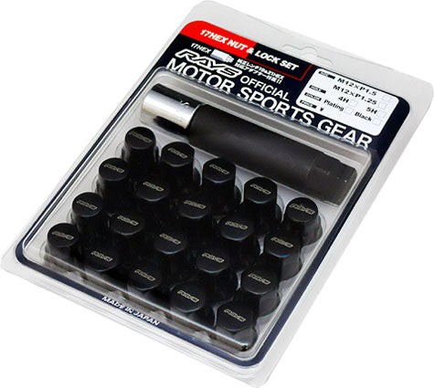 RAYS 17 Hex Lug Nut and Lock Set - Black - ABAutoworks